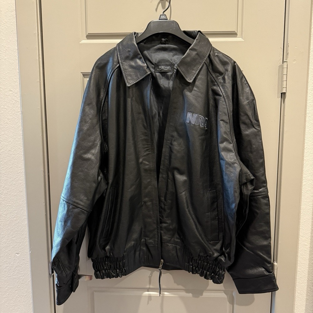 Black Leather Coat Mens 2XL  NRA National Rifle Association Embroidered Full Zip